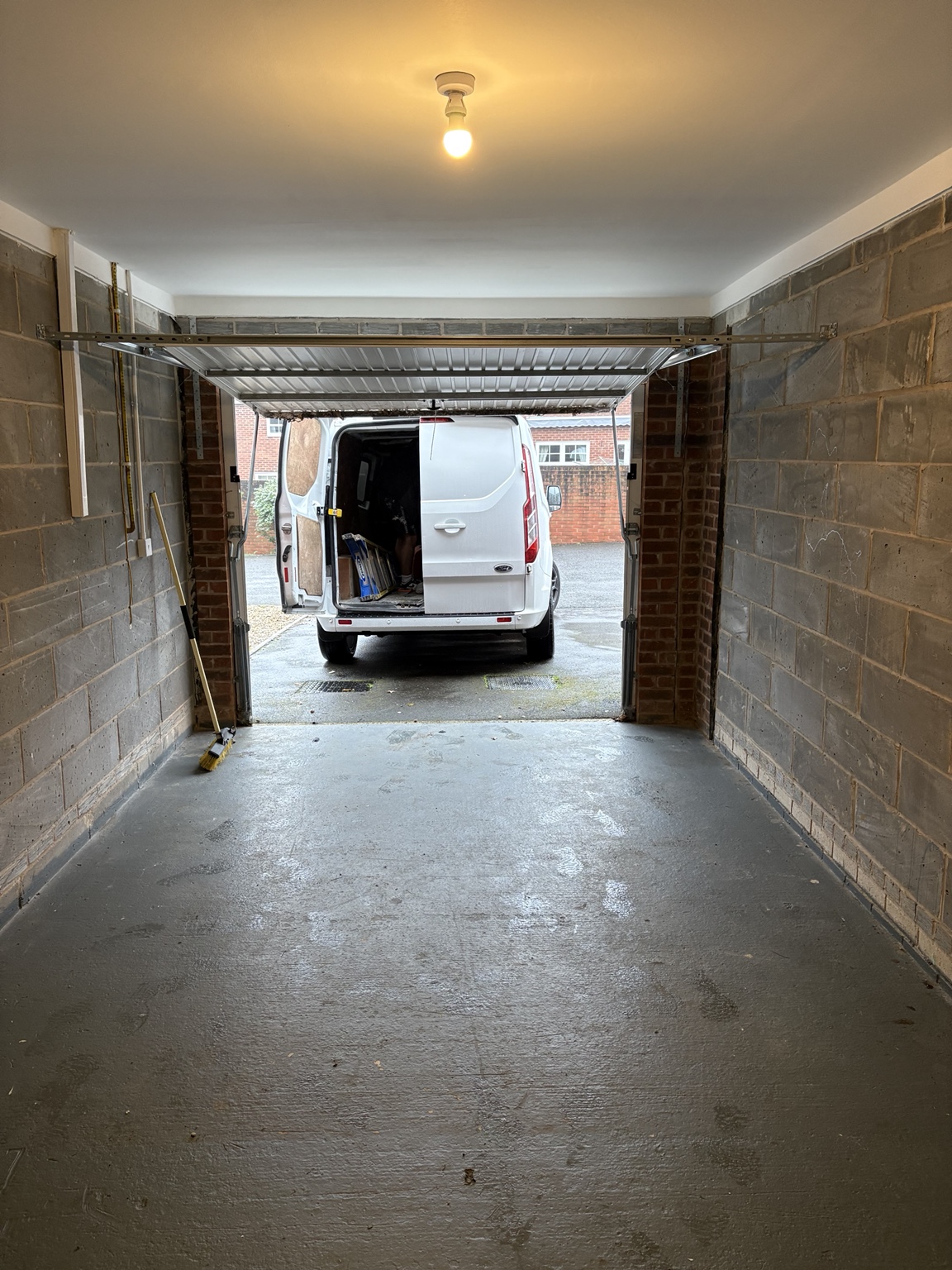 View from inside the garage looking out during conversion